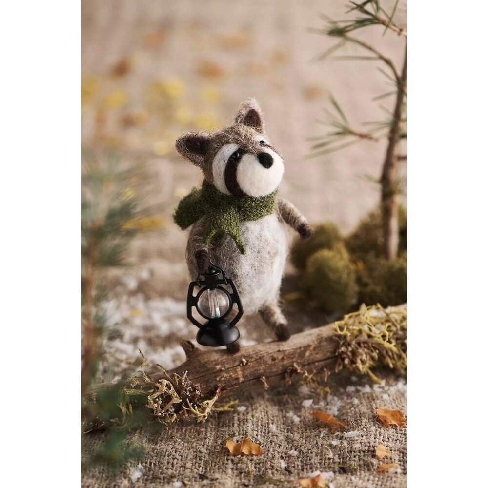 Anthropologie Camping Raccoon with Lantern Felt Critter (NWT)
